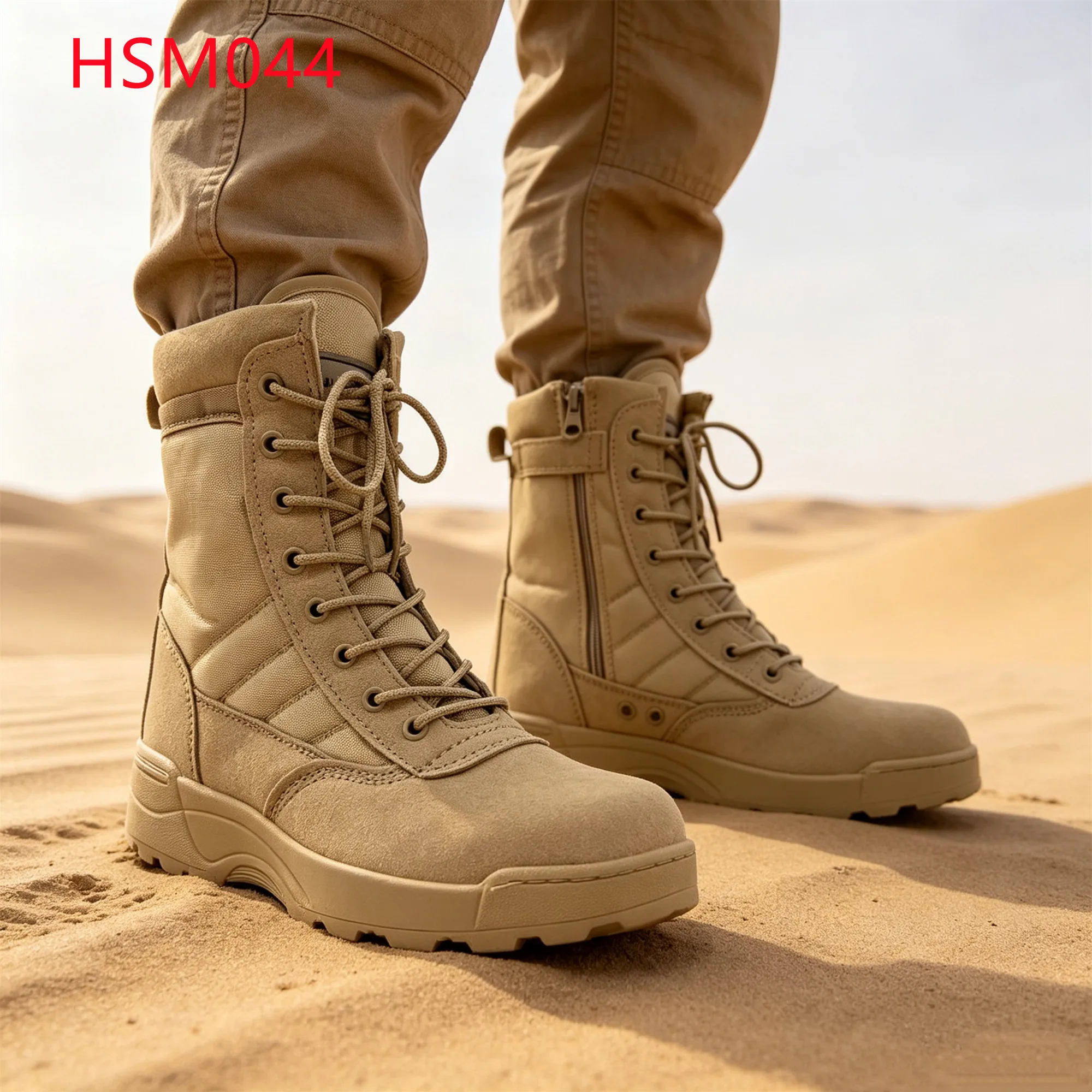 LXG,rock Bottom Price Man-made Suede Leather Hua Singh Desert Boots Stitching Rubber Sole Combat Boots with Zip&velcro HSM044