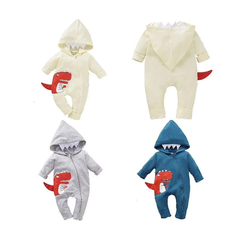 Комбинезон с капюшоном на молнии с динозавром; Одежда для малышей; Комбинезоны для новорожденных мальчиков