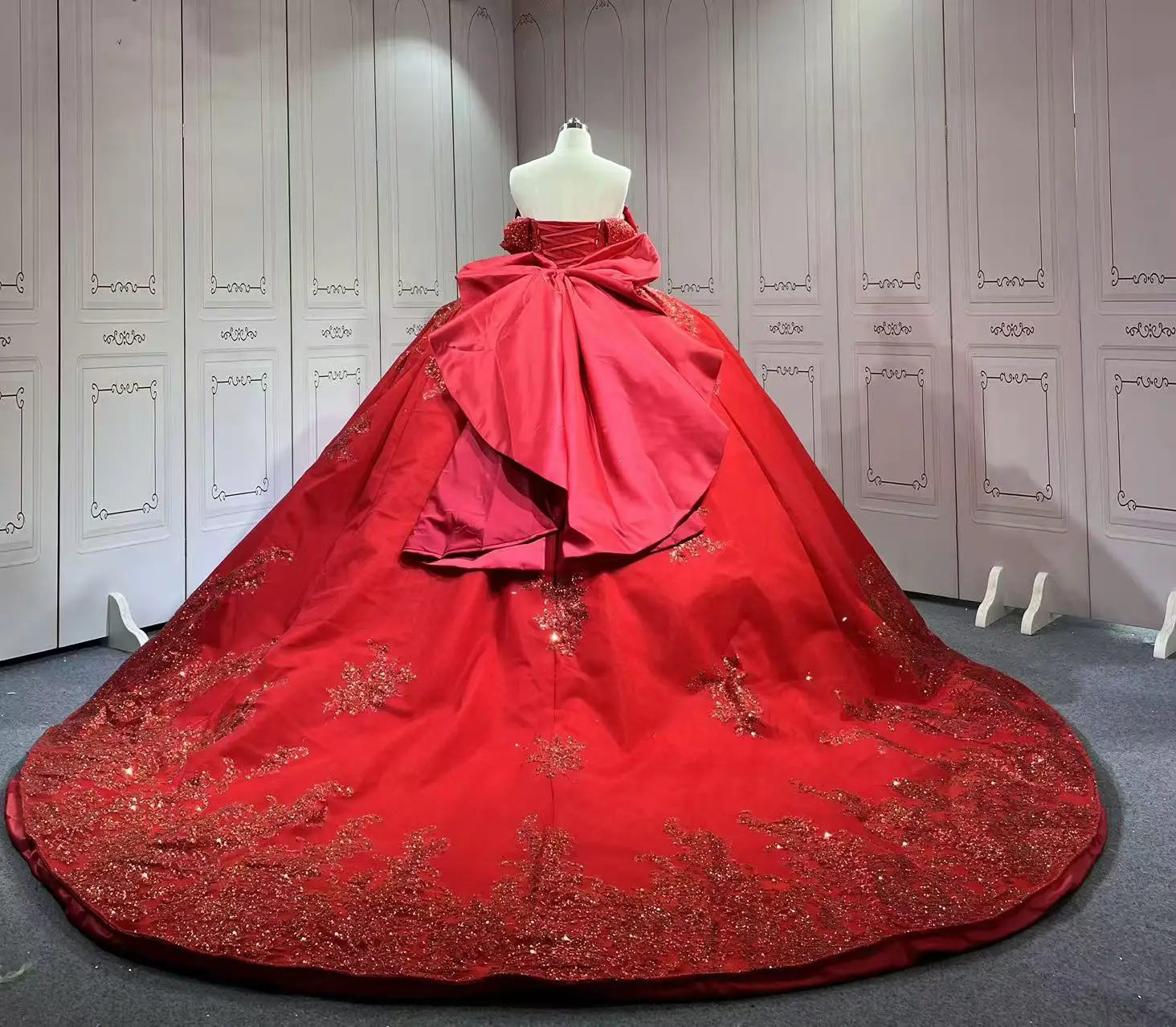 Mumuleo Red Glitter Vestidos De 15 Quinceanera Dresses 2024 Off the  Shoulder Sequin Plus Size Short Sleeves Bow Princess