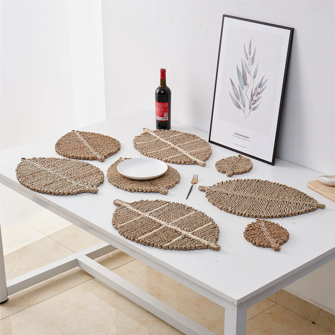 Straw Leaf Placemat Padded Straw Placemat Thickened Thermal Insulation