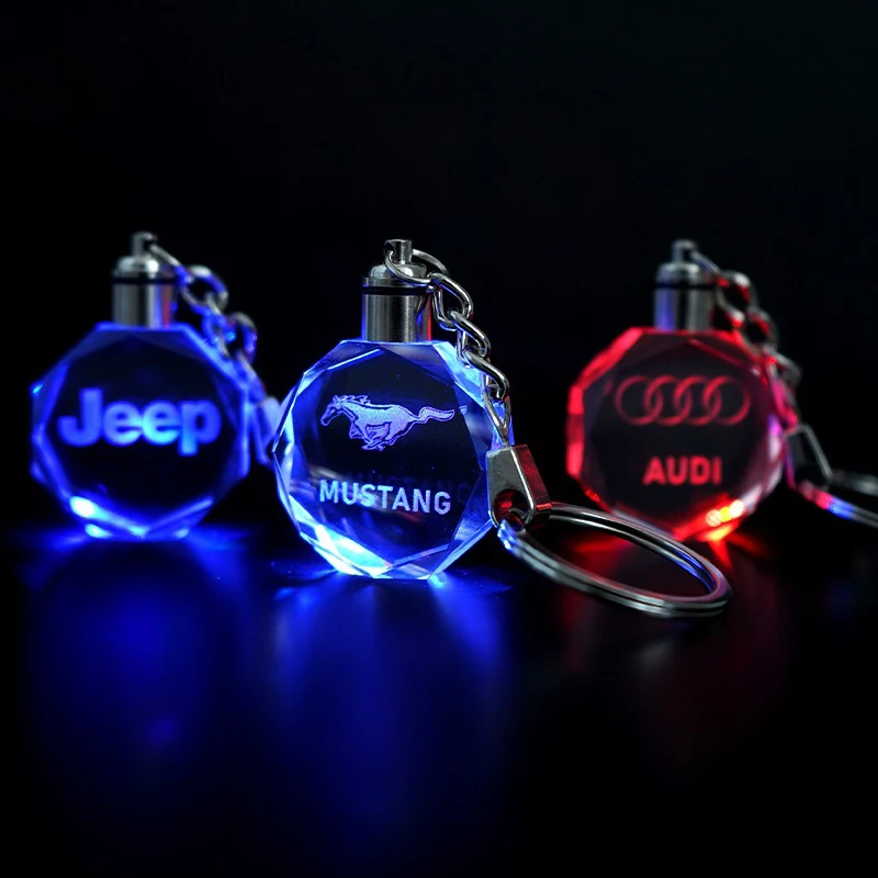 Colorful Lighting Led Keychain Car Designs Logo Crystal Keychain for Promotion Gift Can Be Custom Photo Pictures