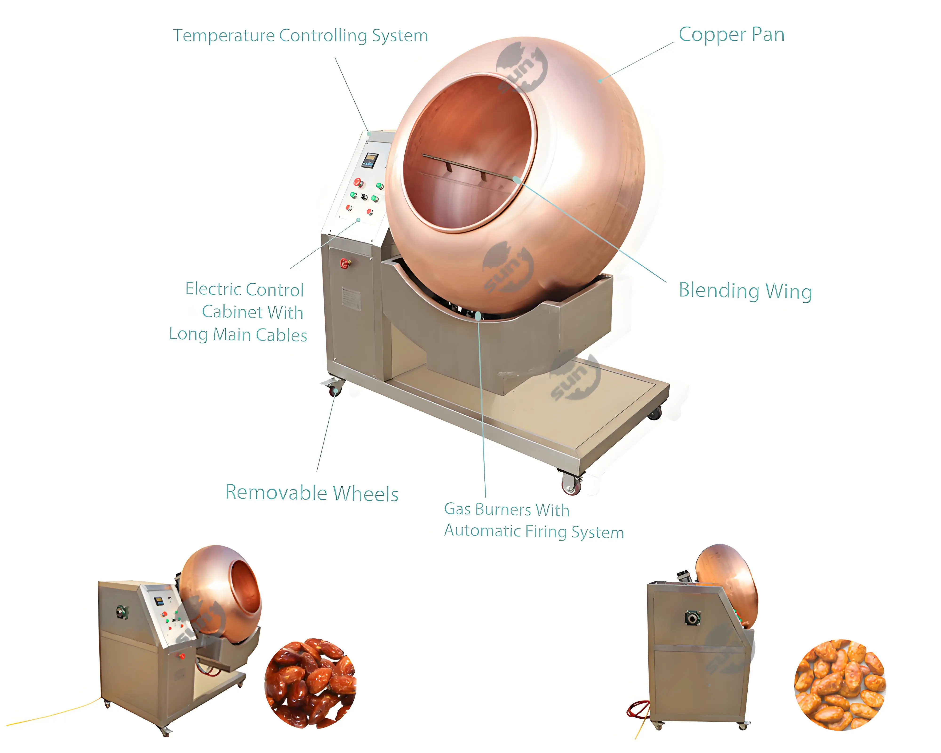 Copper Cocoa Peanut Flavor Drum Coating Pan Machine Flouring Coated Peanut Almond Nut Coating Machine Price