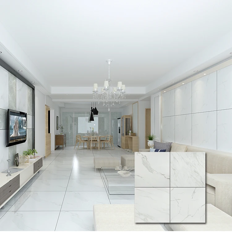 Calacatta White Marble Look 3d Polished Glazed Porcelain 60X60 Ceramic Floor Tile