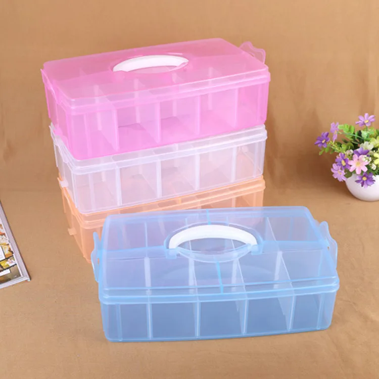 Solid color single-layer extra-large storage box 10-cell plastic portable storage box detachable piece organizer box