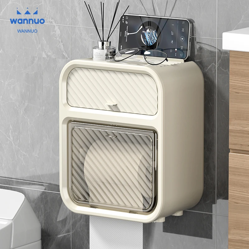 Wannuo Fashion Bathroom Tissue Boxes Waterproof Wall-mounted Tissue Storage Box Tissue Box With Punch-free Adhesive Wall Hook