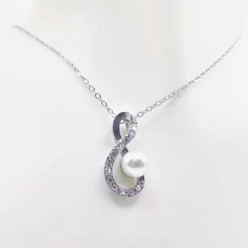 Wholesale Low Price French Style White Pearl With Zircon Stone Necklace And Earrings Jewelry Sets For Women