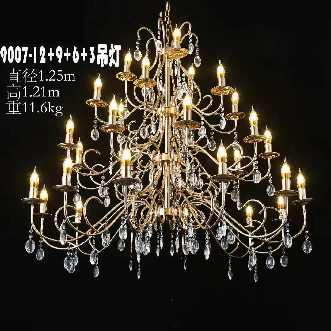Luxury Modern Gold Glass K9 Crystal Chandelier Indoor Living Room