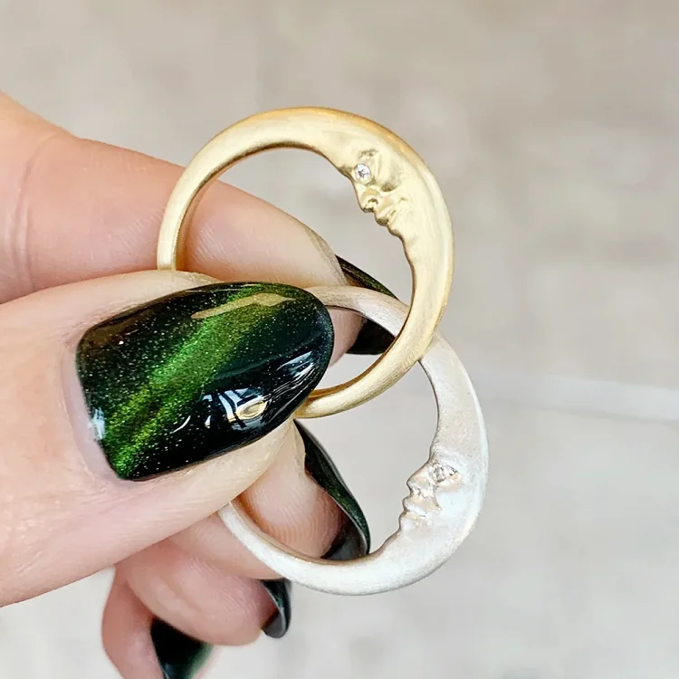Wholesale Cute Jewelry S925 Sterling Silver 14k Gold Plated Crescent Moon Ring