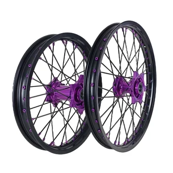 Motocross Rims Set MX 19 inch Alloy Spoked Wheels Fit EXC/SXF   Purple Hub/nipple Nipple