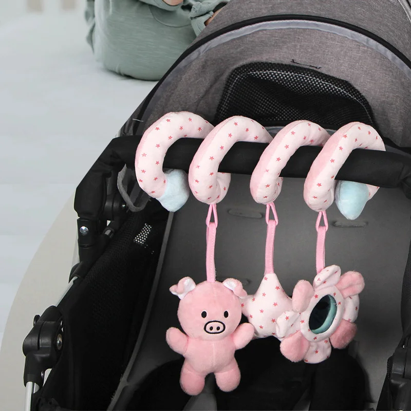 N019 Light color Activity Spiral Baby plush Stroller toy Gray Elephant with mirror