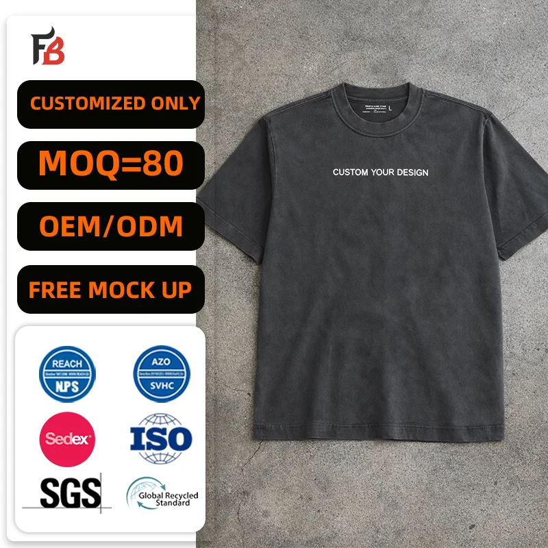 Manufacture High Quality Custom logo Men's 100% Cotton Acid Grey Custom Embroidered T-shirt