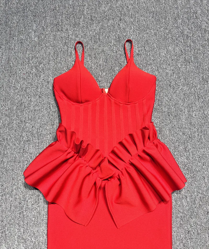 Sexy Spaghetti Strap V Neck Ruffles Bandage Dress Women Red Sleeveless Backless  Bodycon Long Dresses Evening Party Gowns| Alibaba.com