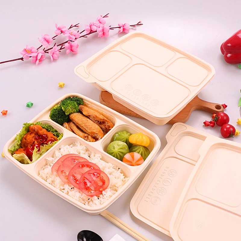 4 Compartment Biodegradable Disposable Bagasse Meal Tray In China