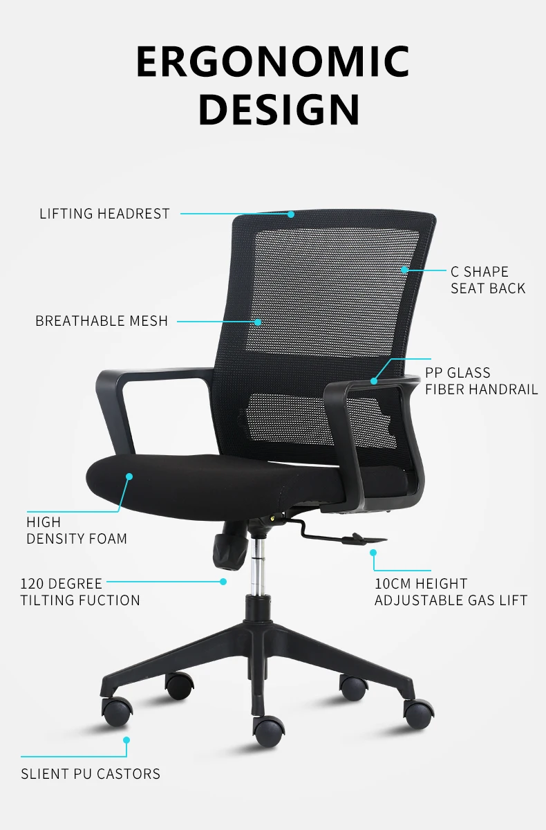 High Back Swivel Luxury Manager Boss Black Office Chair Mesh Staff Task Ergonomic Computer Desk Mesh Office Chair factory