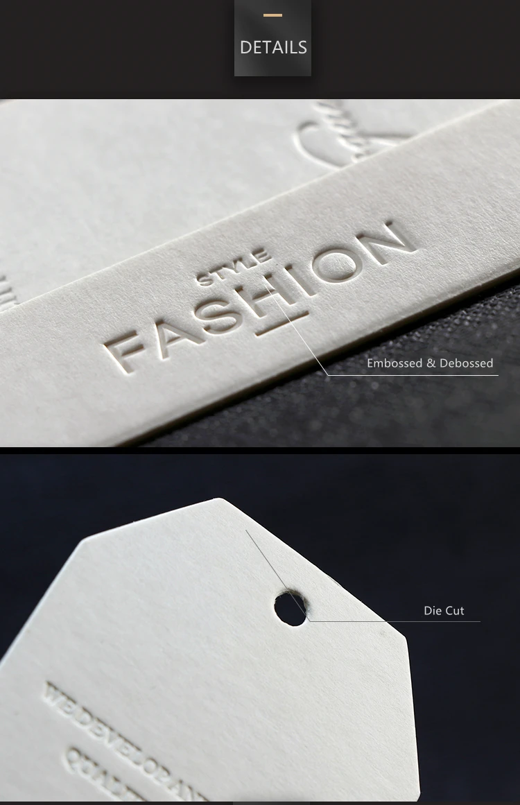 Custom Embossed Logo 700g Ivory Board Hang Tag Debossed Die Cut Garment