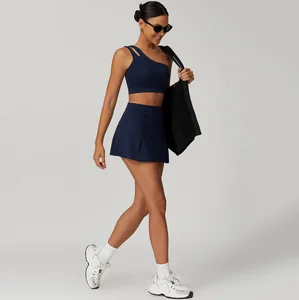 New Custom Design Athletic Training Outfits Sports Golf Skirt and Tops Sets Sports Bra Two Piece Tennis Skirt Set for Women