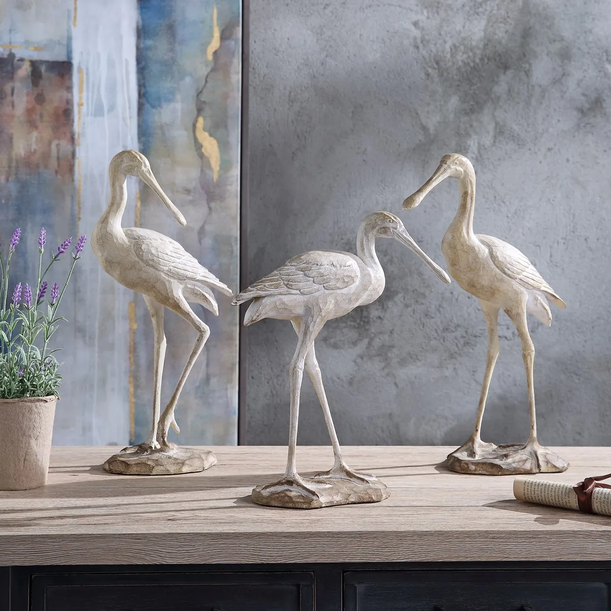 Custom Wholesale Resin Artificial Animal Bird Crane Figurine Flamingo Object For Indoor Home Decor