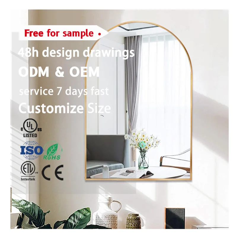 Customized Arched Back-lit Lighted IP65 Waterproof 3 Color Lights Bathroom Battery Operated Led Light Mirror
