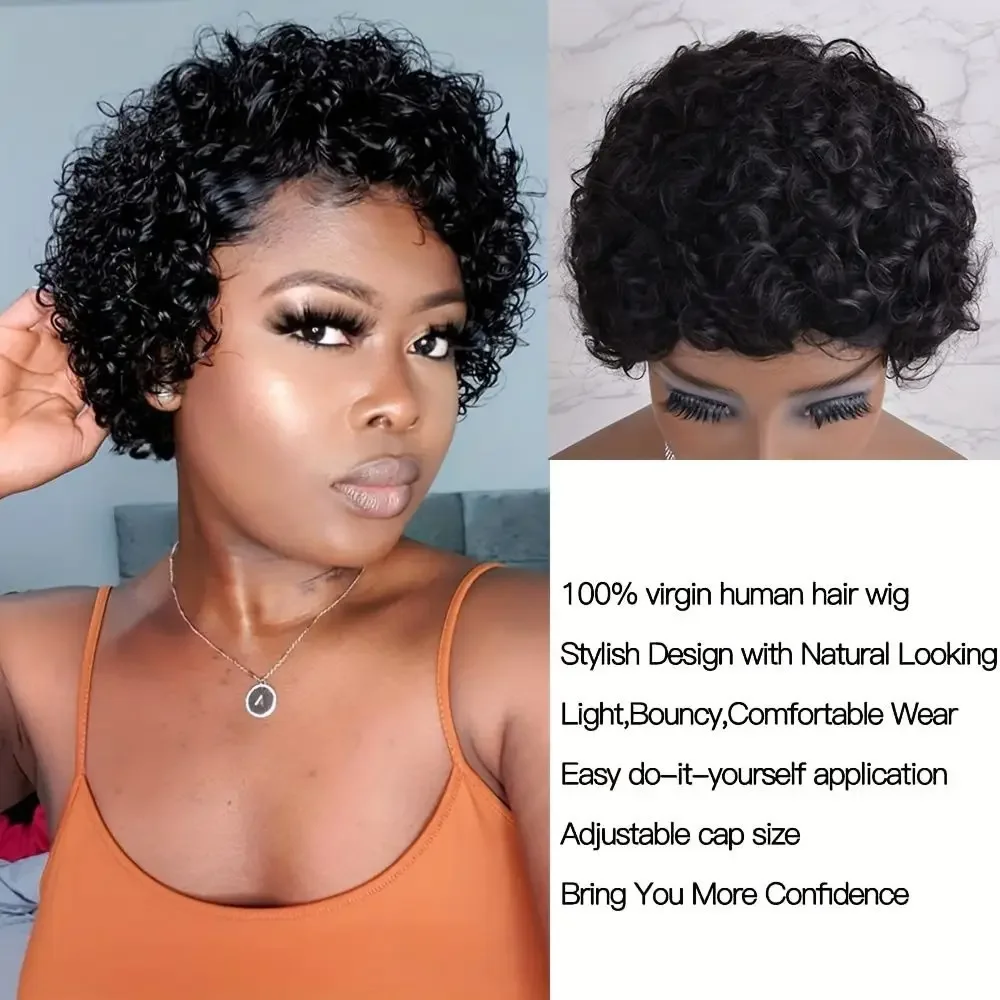 Korte Pixie Cut Pruik Menselijk Haar Pruiken Water Wave Ombre Bruin 13x1 Transparante Kant Voorkant Pruik Braziliaanse Maagdelijke Krullende Pruiken Voor Vrouwen_voghion.com