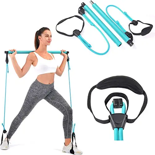 Portable Pilates Bar Kit Adjustable Exercise Stick W/Resistance Band Toning Gym 