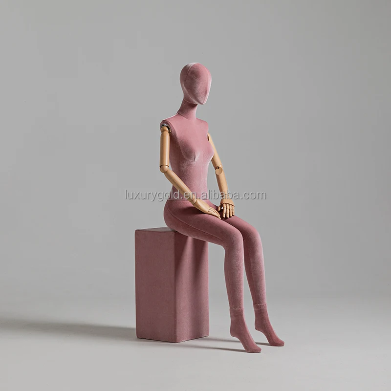 ✨ Elegant Plus Size Female Mannequin with Wooden Arms & Velvet Torso