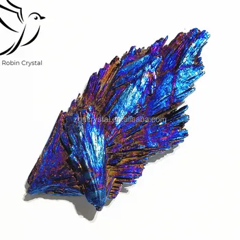 Wholesale natural electroplating rainbow black tourmaline blue flame feather crystal cluster mineral specimen