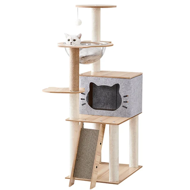 Factory Wholesale Luxury Cat Scratcher Customized Wooden Pet Multi-Layer Furniture Toy Sisal Scratching Post Tower Cat Tree