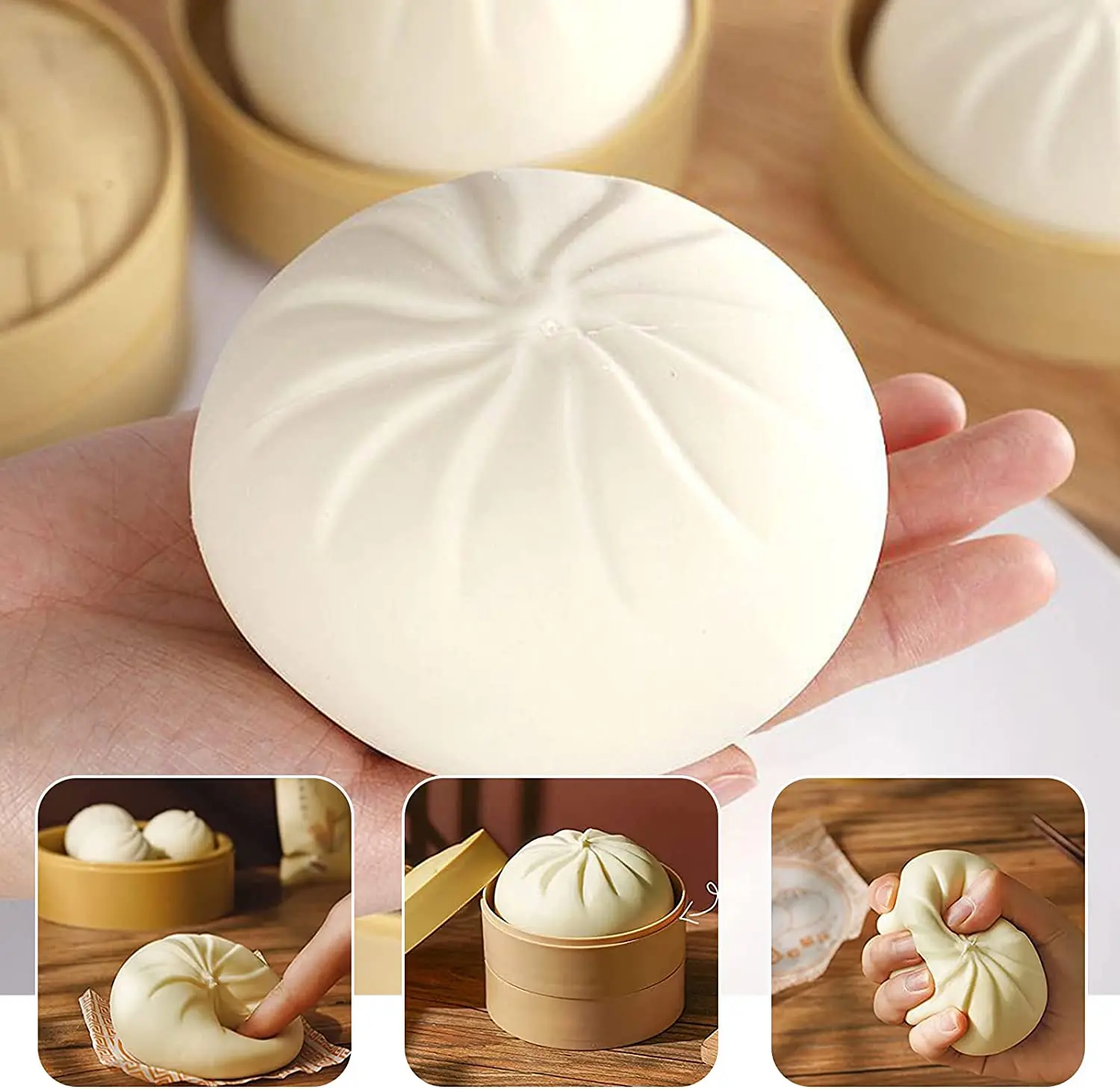 2025 Hot Fidget Bun Steamed Food Toy Squishy Dumpling Stress Ball Bao Bun Squishy Sensory Toys Fidget Dumpling Stress Ball