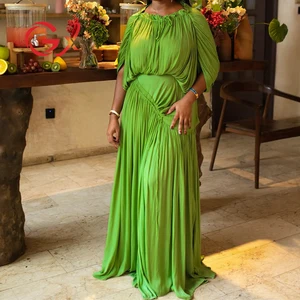 GX1515 Fashion 2026 Elegant Women Clothing Boutique Maxi Dress Short Sleeve O-Neck Unique Pleated Party Evening Long Dresses