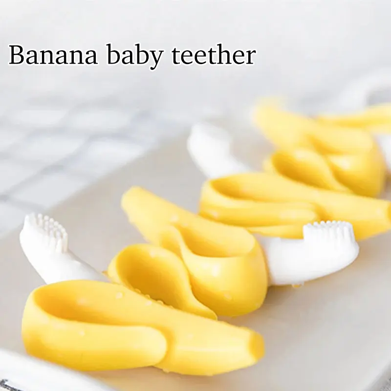 Bpa Free Banana Shaped Baby Teething Training Toothbrush Toys Food