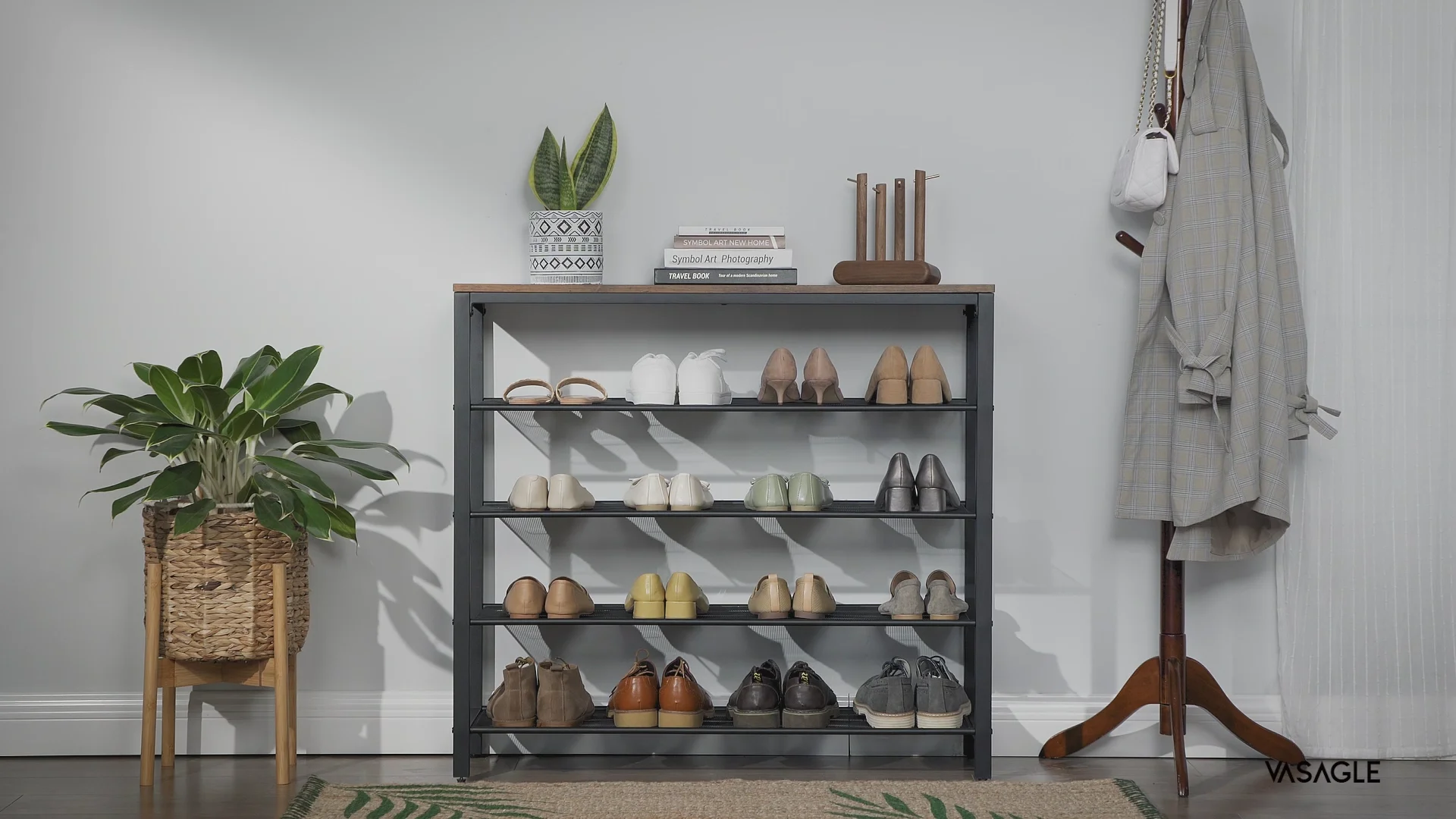 Vasagle 5tier Shoe Racks & Stands Industrial Spacesaving Wood Metal