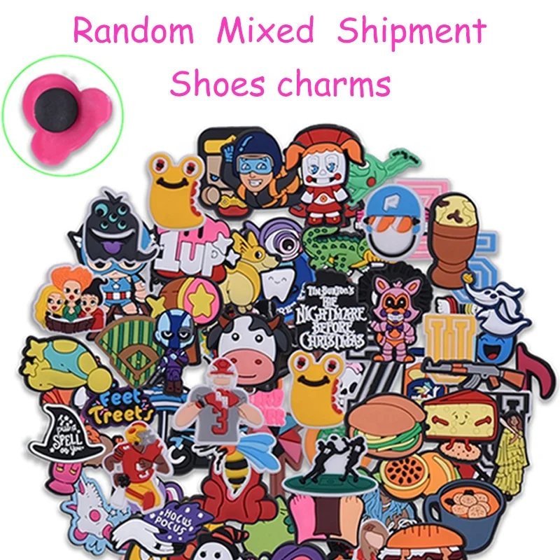 XB Wholesale Cartoon PVC Soft Rubber Buckle Accessories Cheap Random Mixed  Shipment Clog Bulk Shoe Charm Set for Shoe Decoration
