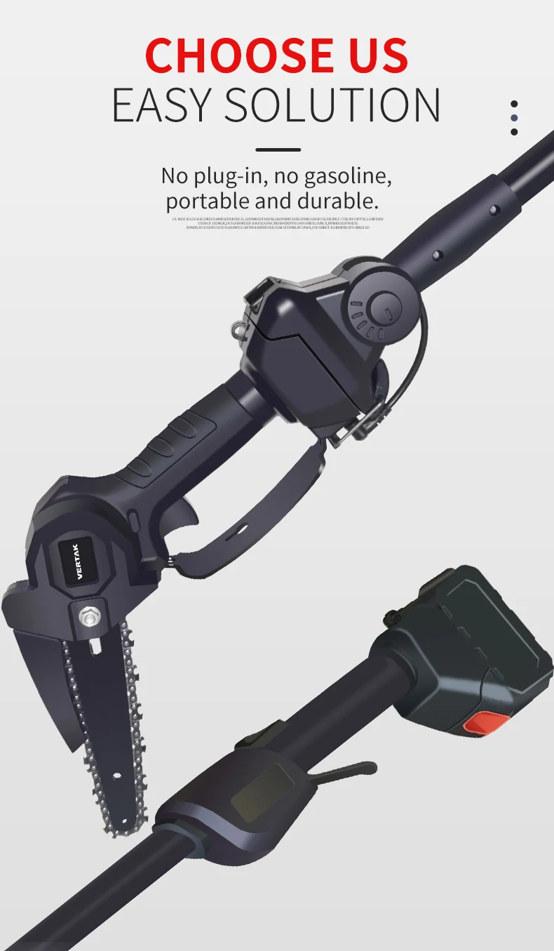 Vertak 2in1 Cordless Long Pole Chain Saw Detachable Aluminum Alloy