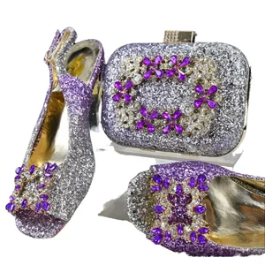SN1092 Bridal Shoes and Evening African Bags Set PU Wedges Slip-On Clutch Bag for Summer