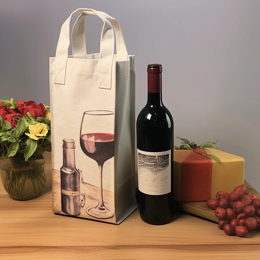 Eco Friendly Heavy-duty Custom Bottle Bag Holder Carrier Non-woven Wine Recycling logo Gift Bag for Wine Bottle Tote Bag manufacture
