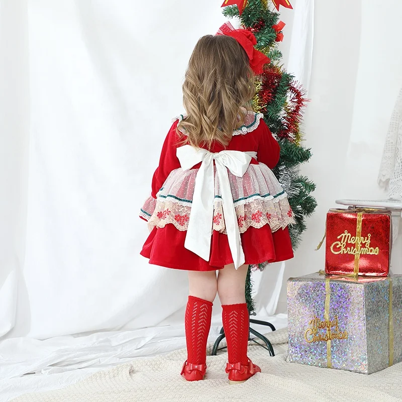 spanish style christmas dresses Girls Tartan Plaid Holiday Dress: Spanish-made Red Bow Outfit