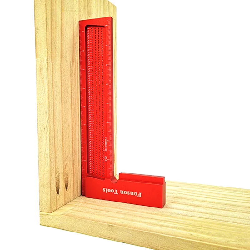 TEBAK W-61 200mm Aluminum Alloy Carpenter Measuring Layout Tool Right Angle Ruler Hole Positioning Scribing Gauge Marking Ruler