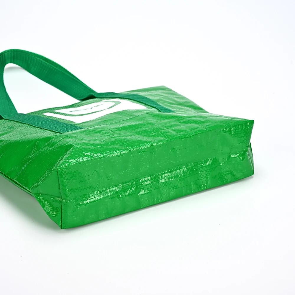 Custom Recycled PP Woven Shopping Tote Bag Eco-Friendly Reusable Grocery Bag with Logo Laminated Waterproof and Durable details