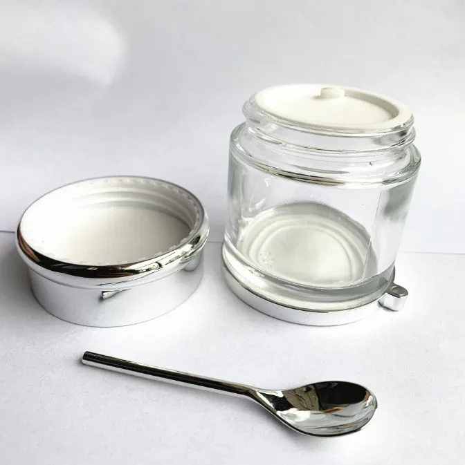 product 30g 50g 80g high quality moisturizing cream bottle glass mask cream jar with gold cap with gold spoon-30