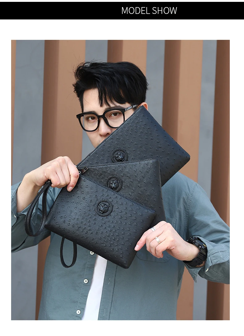 New Men's Clutch Bag Ostrich Pattern Clutch Underarm Bag Pu Leather Clutch  Purse Business Hand Bag Long Wallet For Men - Buy New Men's Clutch Bag Pu