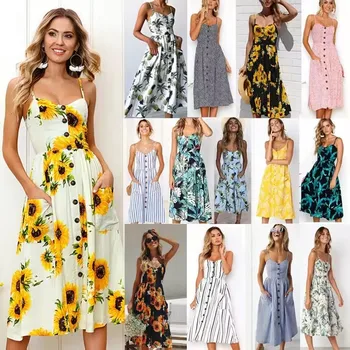 S-4XL Big Size Women's Floral Printed short Sleeve Dresses Cross V-Neck Dresses Long Casual Dresses