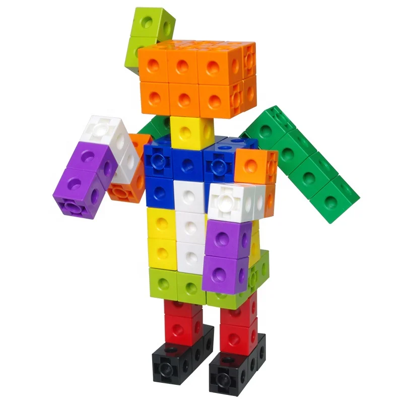 DIY Educational Kids Colorful ASTM CPSIA Assembly Robot Building Blocks 2cm Math Linking Cubes Plastic Creative Cubes