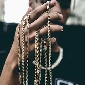 Hip Hop Jewelry Wholesale Gold Plated Stainless Steel Necklace Figaro Chain Franco Chain