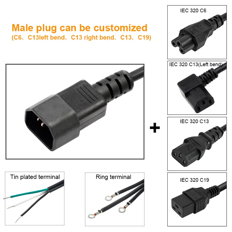 European Standard 10A IEC C14 to C13 Power Supply Cord with Push Lock Extension Cord