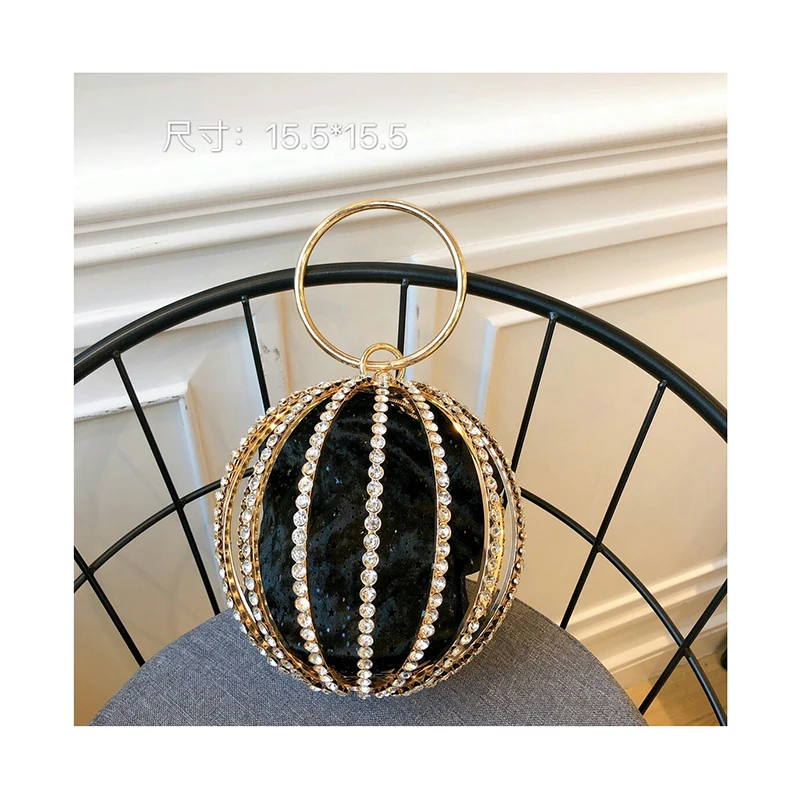 Ladise Metal Clutch Cage Bag Ball Shaped Cross Body Chain Bags Purse Evening Bag 
