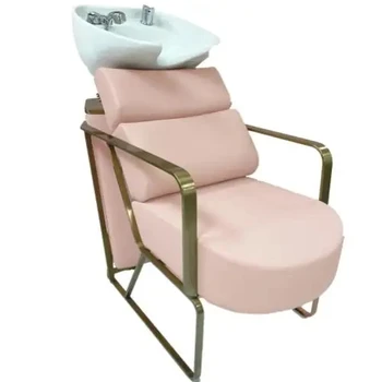 Luxury Barbershop Portable Salon Pink Shampoo Bowl And Chair Hair Salon Furniture
