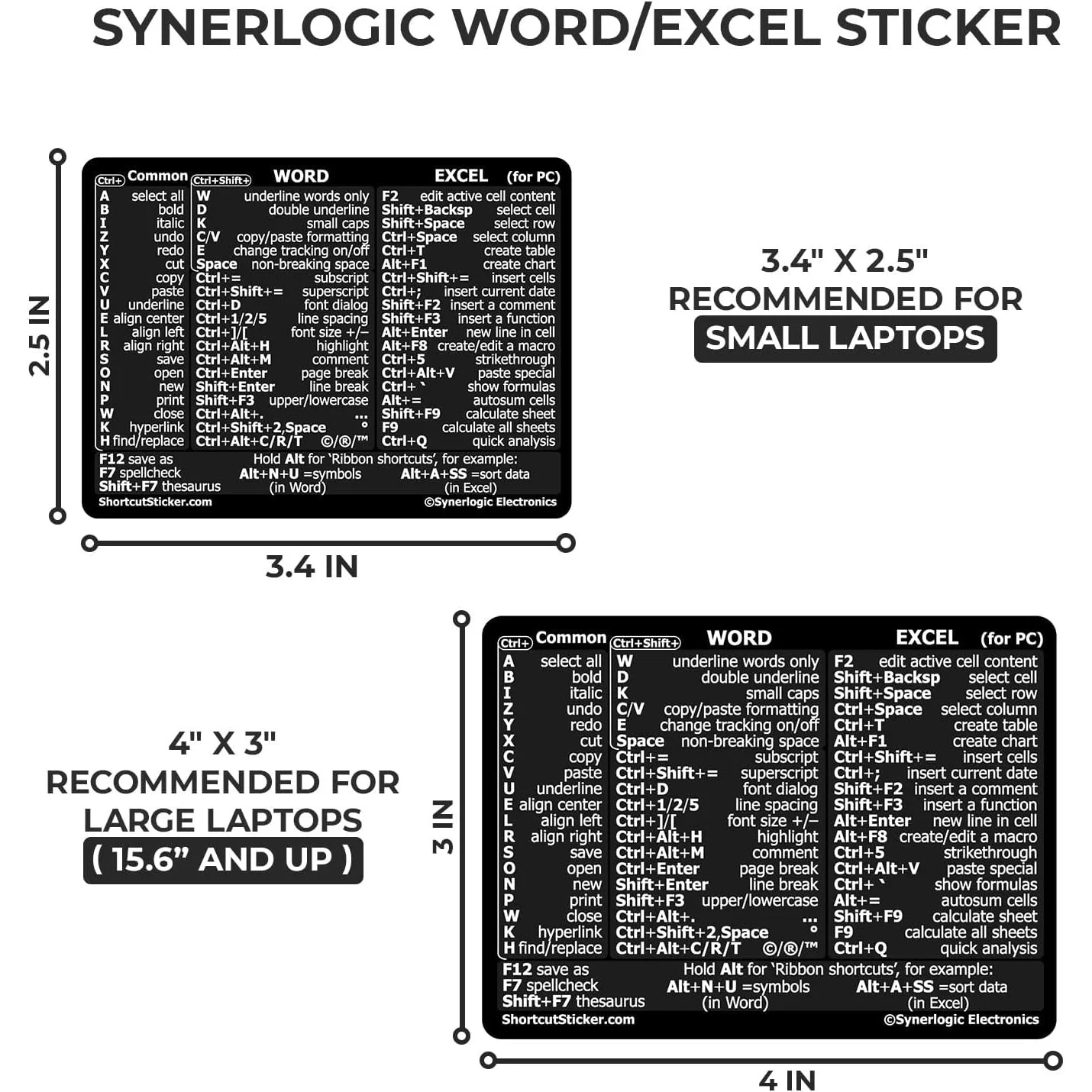 Word/Excel Quick Reference Guide Keyboard Shortcut Stickers No-Residue ...