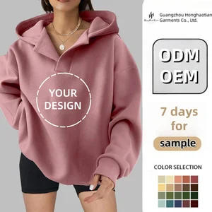 Custom High Quality Custom Pullover Cotton Longsleeve V Neck Oversize Fleece Screen Printing Logo Women Plus Size Hoodie