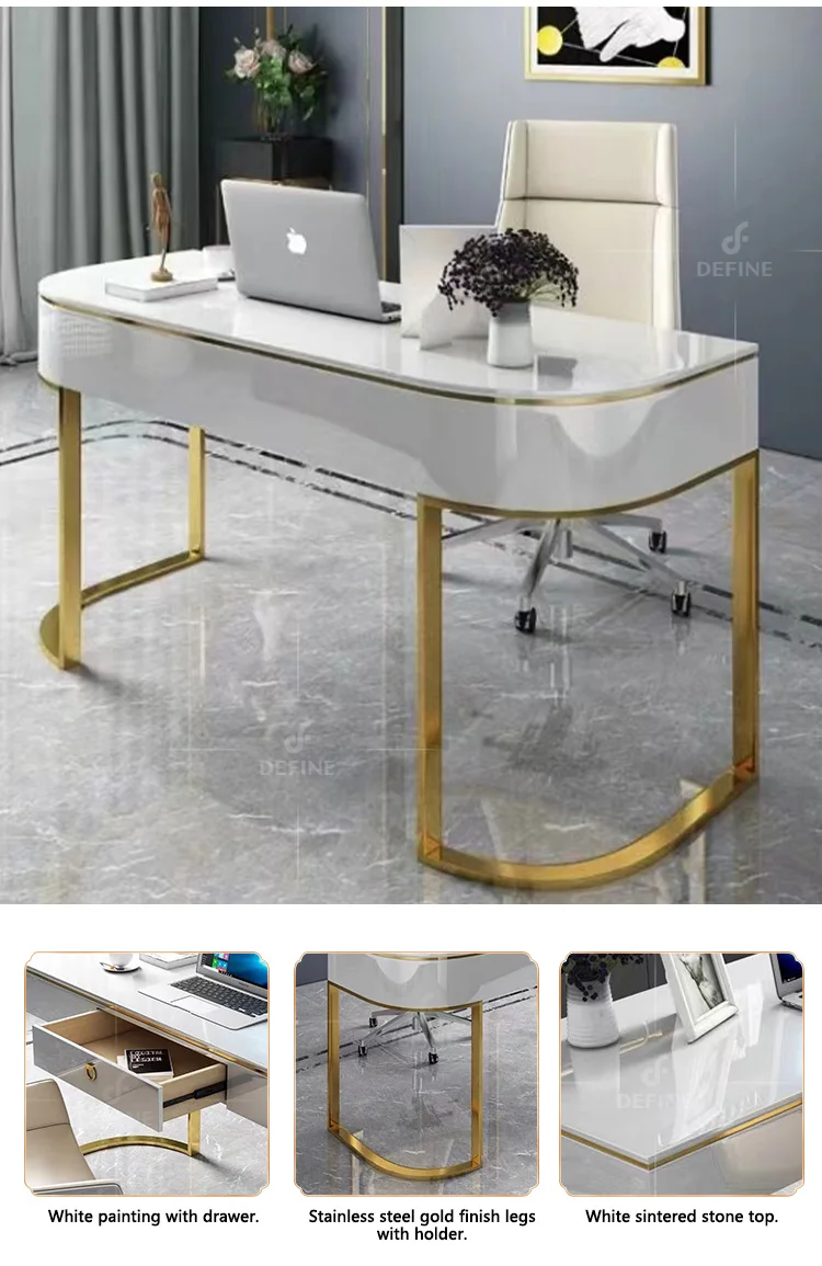 T Simple Contemporary White With Drawer Home Work Desk With Drawers