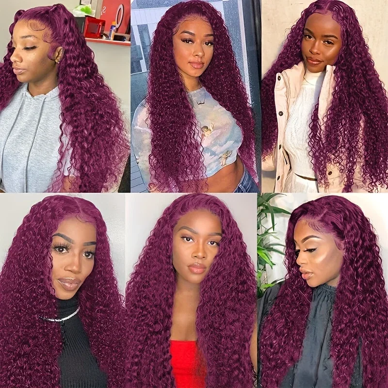 Glueless Human Hair Lace Frontal Wig Brazilian Water Wave Curly Black Hair w/ 13x4 Lace Front for Women_voghion.com